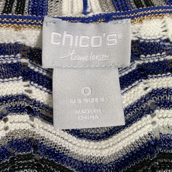 Chicos Travelers Cardigan Womens Small 0 Blue Gold Multicolor Chevron Sweater - Picture 7 of 10